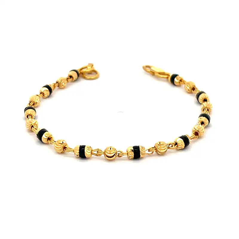 Black Beads Baby Bracelet in 22K Yellow Gold - Set of 2