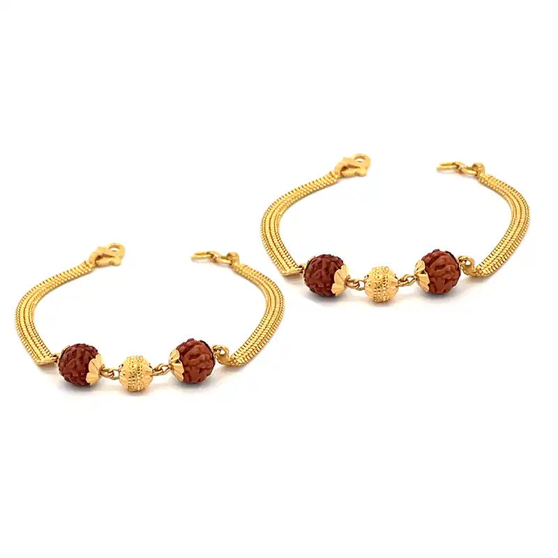 22K Gold Baby Bracelet with Rudraksh beads - Set of 2