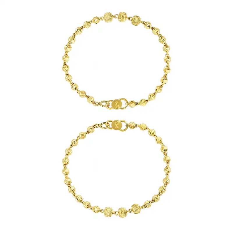 22K Yellow Gold Beaded Baby Bangle Set of 2