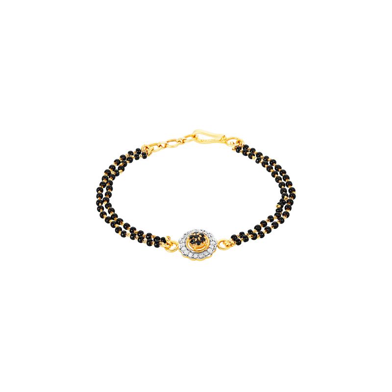 Black beads Bracelet with Gold Charm center - 6 inch