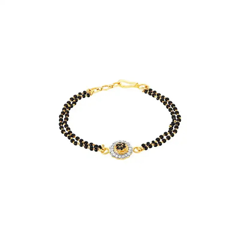 Black beads Bracelet with Gold Charm center - 6 inch