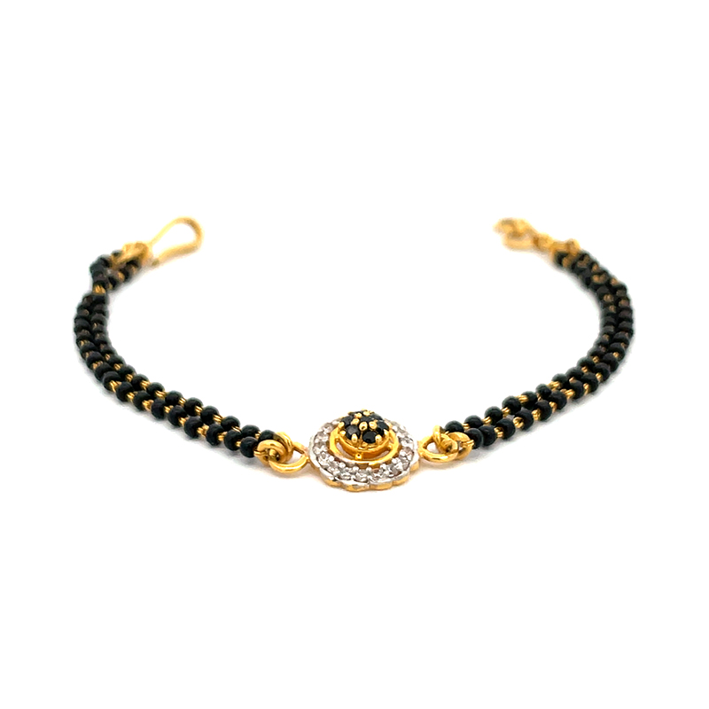 Black beads Bracelet with Gold Charm center - 6 inch