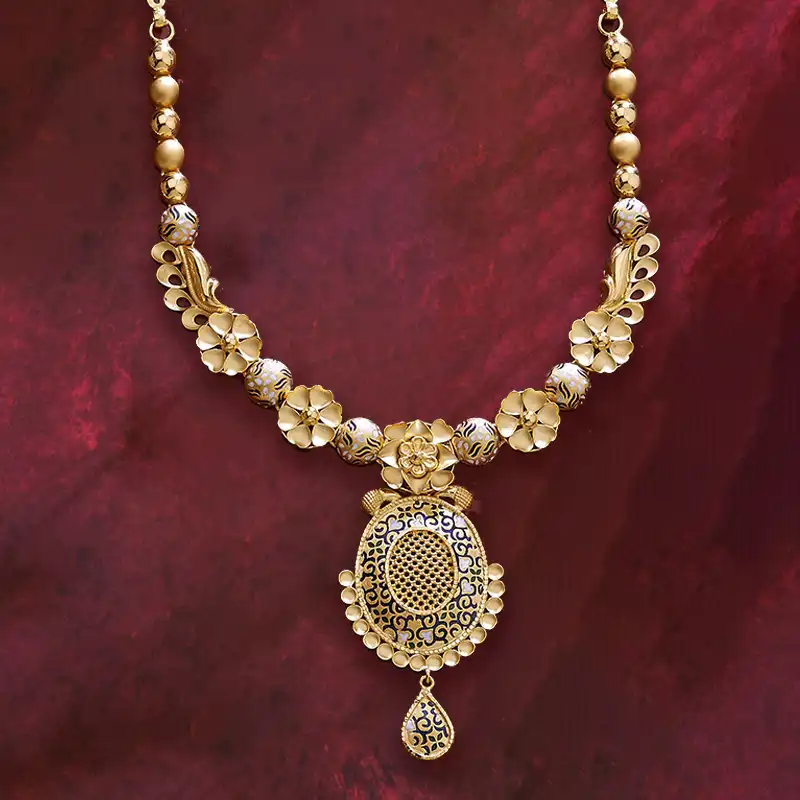 Floral Filigree Gold Enamel Necklace Set