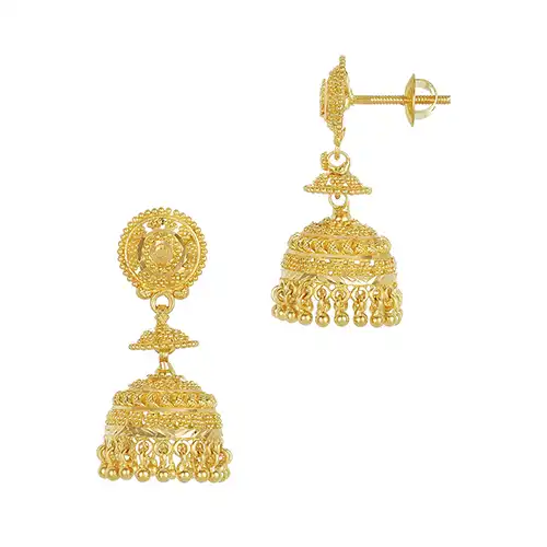 22k Yellow Gold Beaded Twist Jhumka Earrings