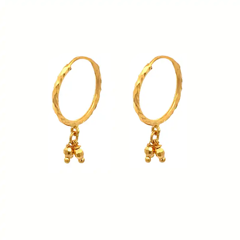 Fashionable Hoops in 22K Yellow Gold with dangling charms - Diameter 15 mm