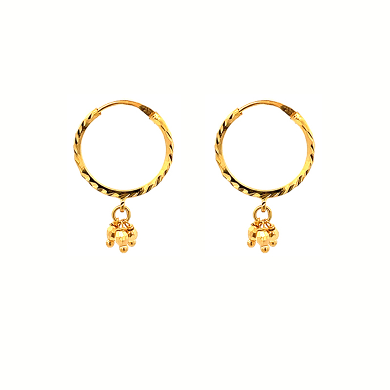 Fashionable Hoops in 22K Yellow Gold with dangling charms - Diameter 15 mm