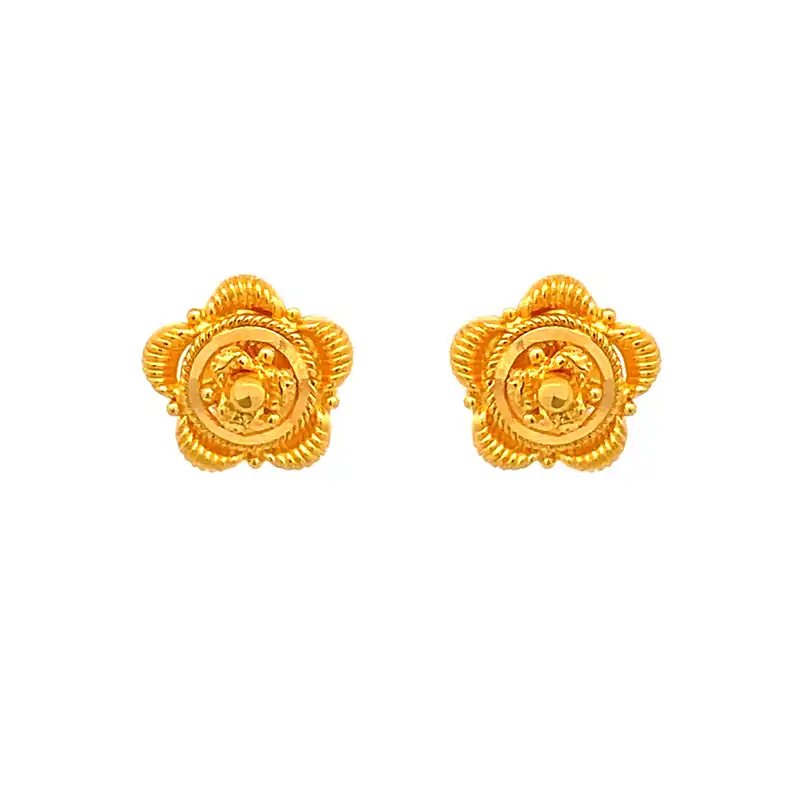 Classic Floral 22K Gold Stud Earrings