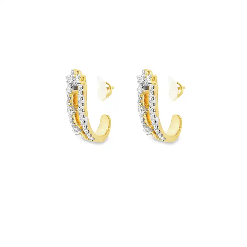 18K Gold Diamond Huggies Earrings - 0.8 inch