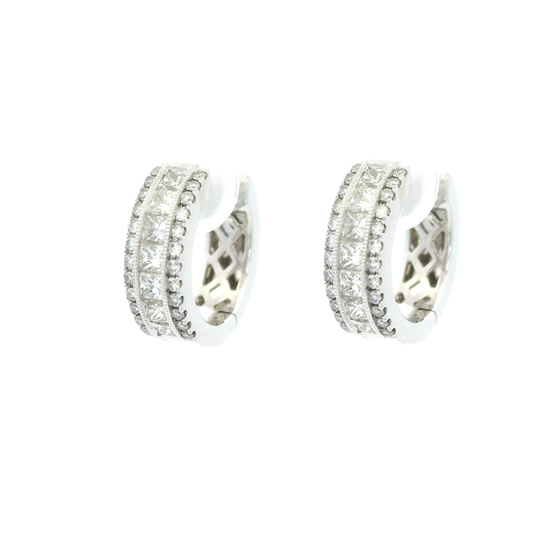 18K Gold Diamond Huggie Earrings - 0.60 inch