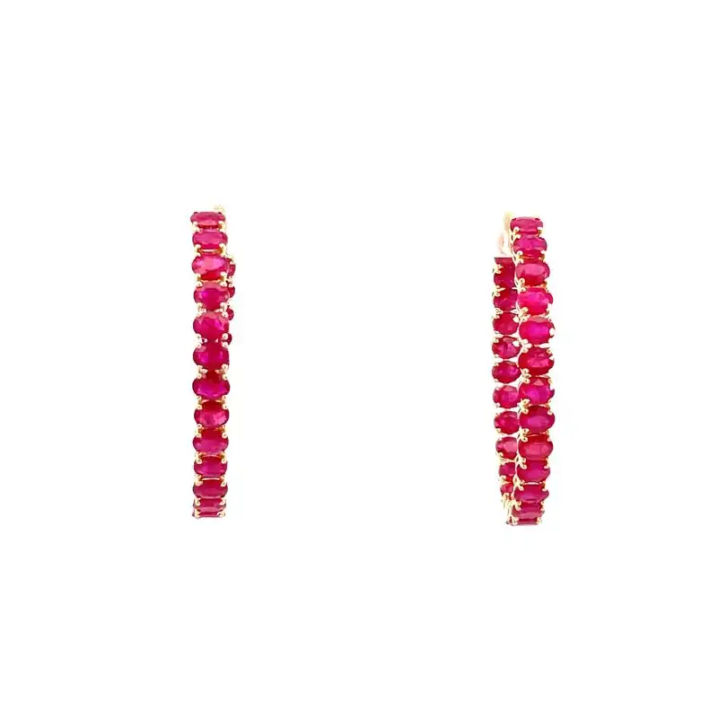 Glamorous Gold-Tone Hoop Earrings with Rubies