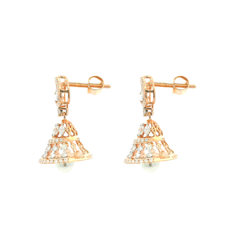 Delicate Gold Diamond Hanging Earrings with pearl drop - 0.90 inch