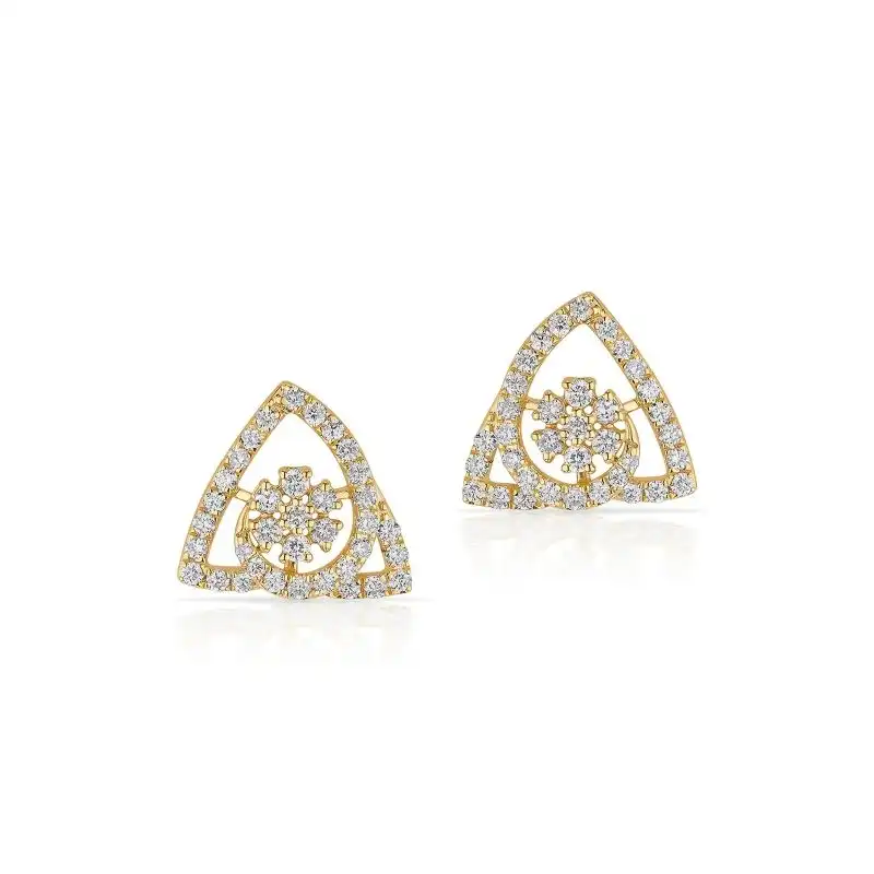 Gold Diamond Floral Triangular Stud Earrings