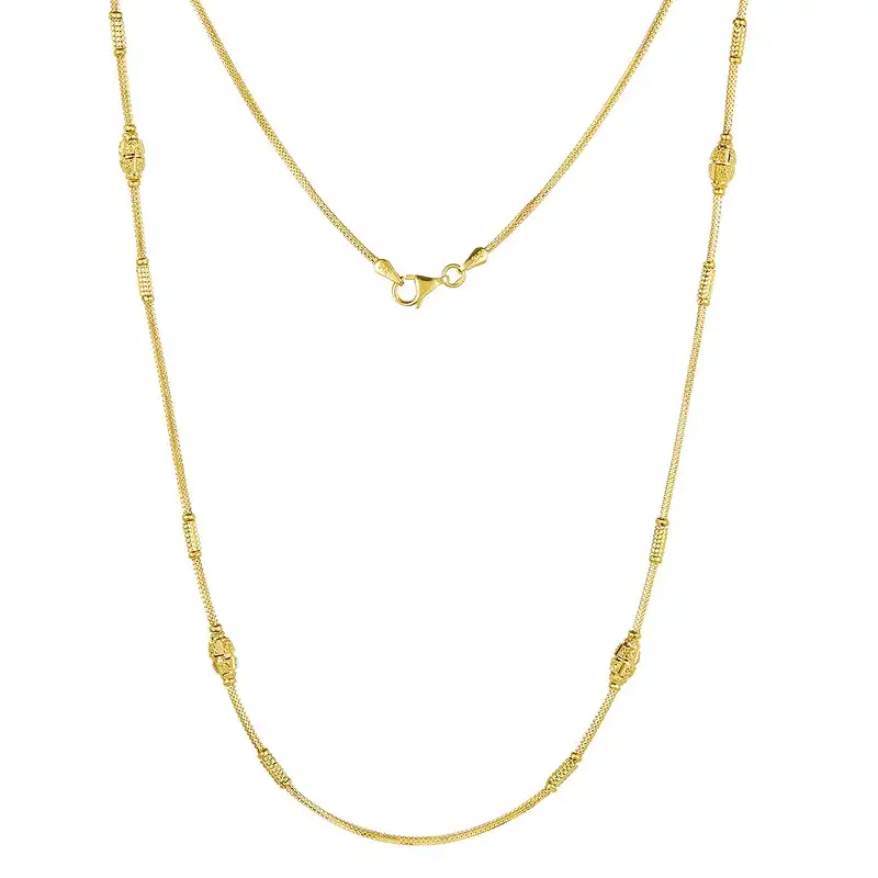 22K Yellow Gold Beaded Fancy handmade Chain - 18 inches