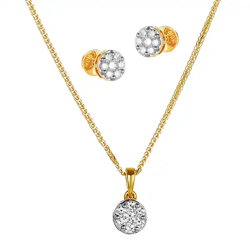 18K White and Yellow Gold Diamond Pendant & Earring set with 21 Diamonds