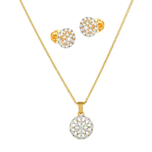 18K White and Yellow Gold Diamond Pendant & Earring set with 57 Diamonds