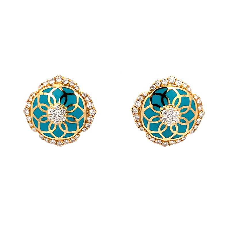 Floral Gold Diamond Pendant Set with Turquoise enamel