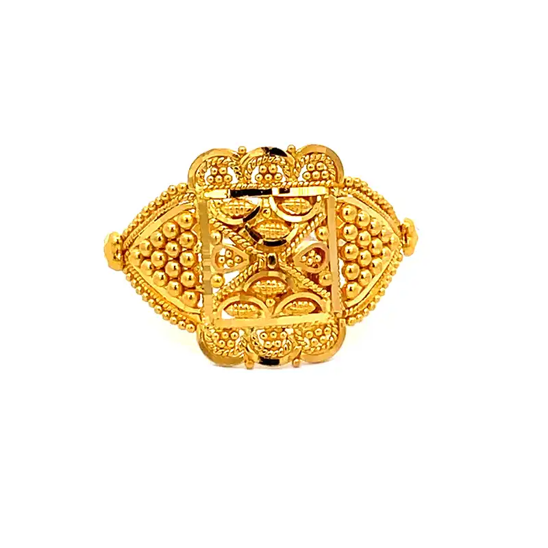 22k Yellow Gold Square Pattern Ring