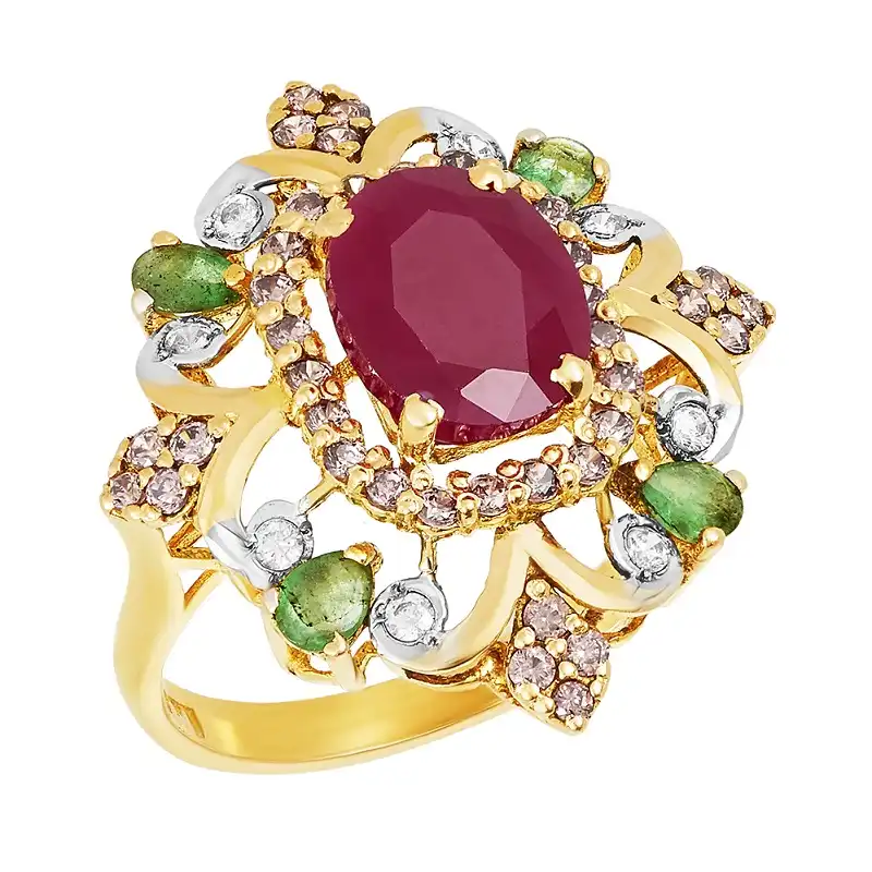 22k Yellow Gold Multicolored Semi-Precious Stones Statement Ring