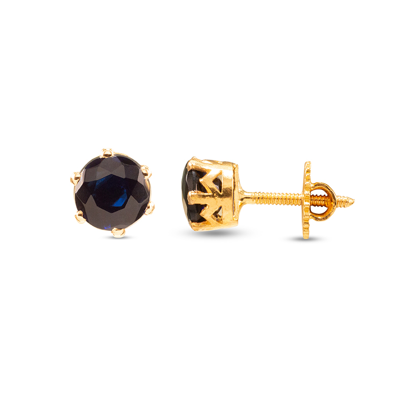 Classic round 22K Gold Ear Studs - black - 0.3 inch