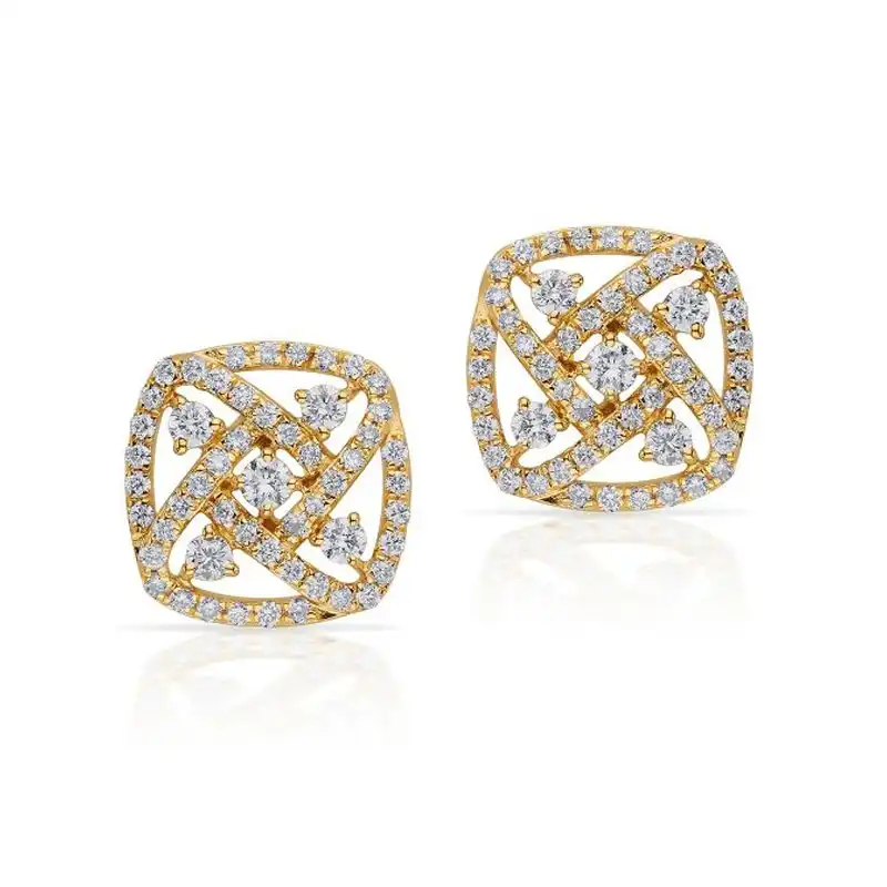 Gold Stud Earrings with square diamond pattern