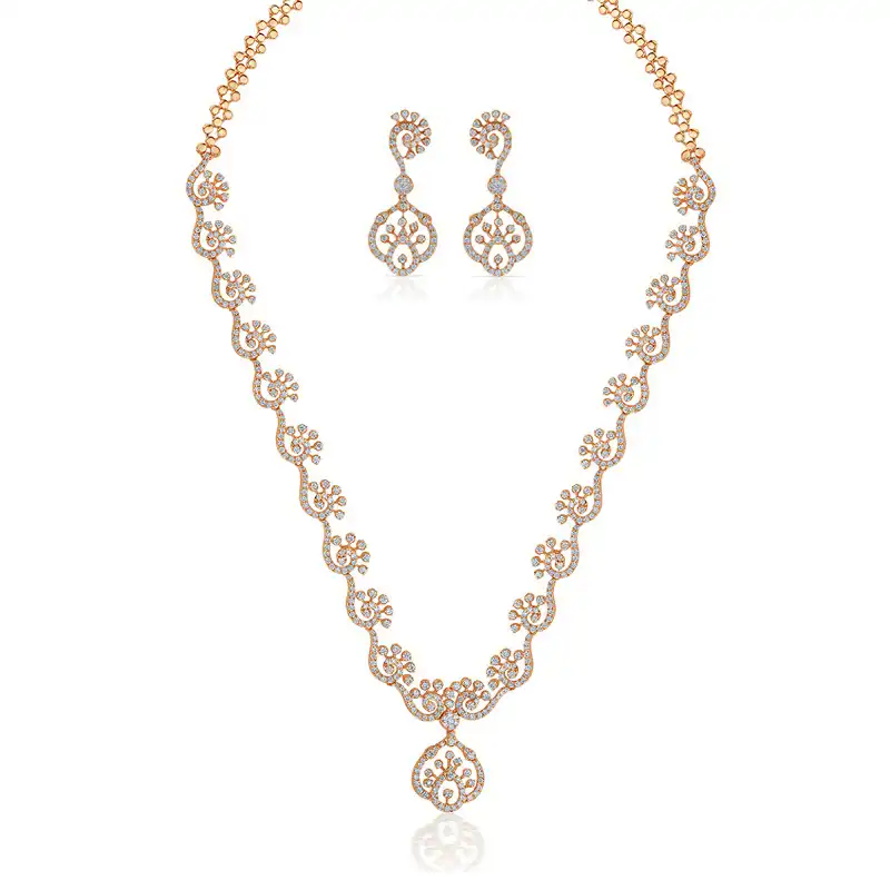 Rose Gold, curved Fan Spiral Diamond Necklace Set