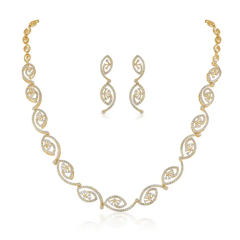 18KYellow Gold & Diamond Ornate Spiral Necklace Set