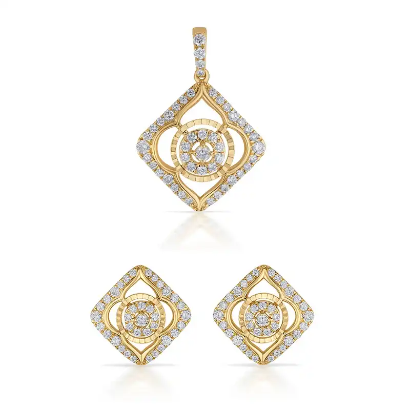 18K Yellow Gold & Diamond Rhombus Pendant Set