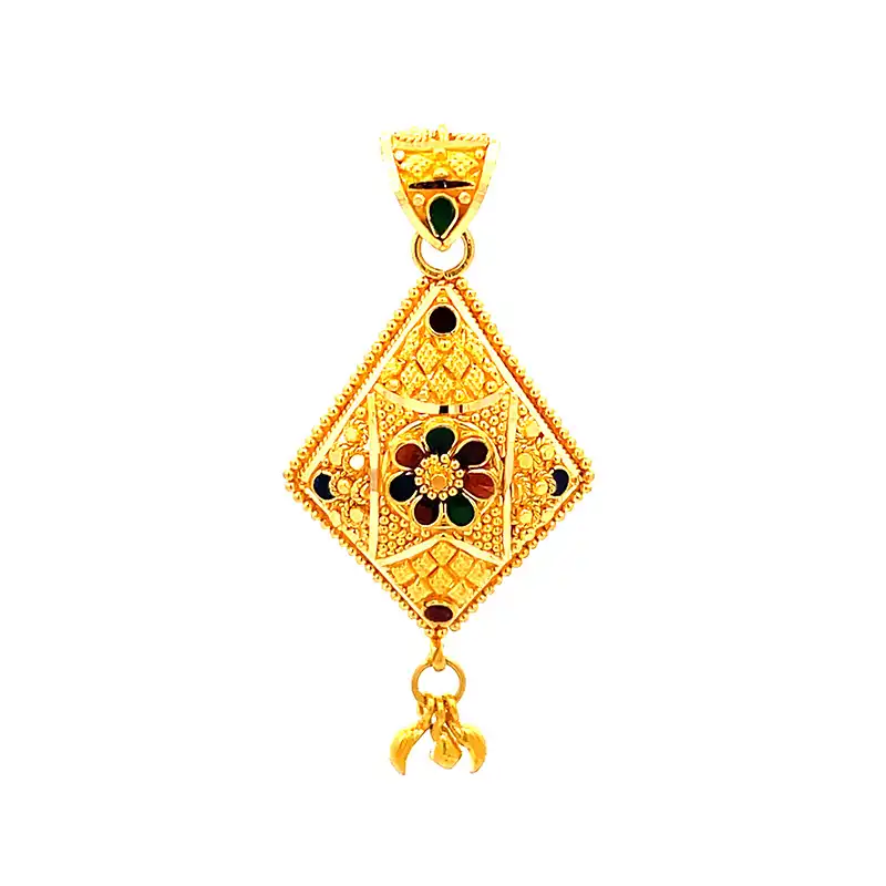 Enticing 22K Yellow Gold Pendant with floral center