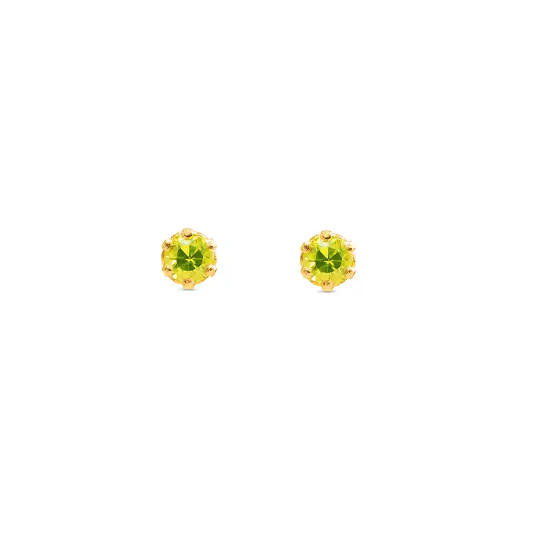 Round 22K Gold Stud Earrings in lemon green CZ