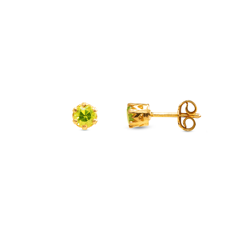 Round 22K Gold Stud Earrings in lemon green CZ