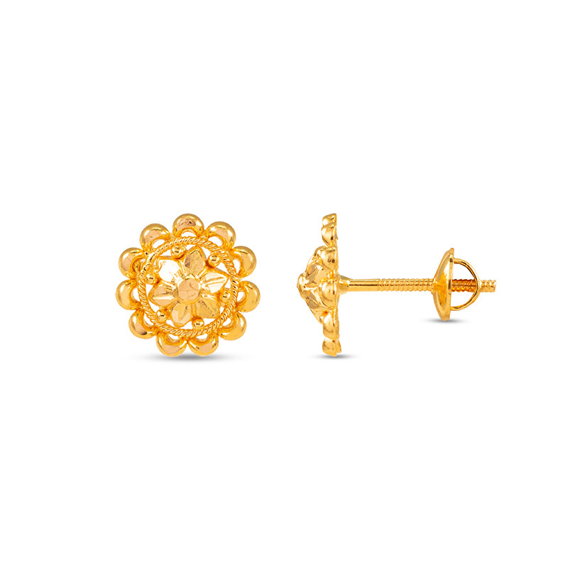 Classic Floral 22K Gold Stud Earrings