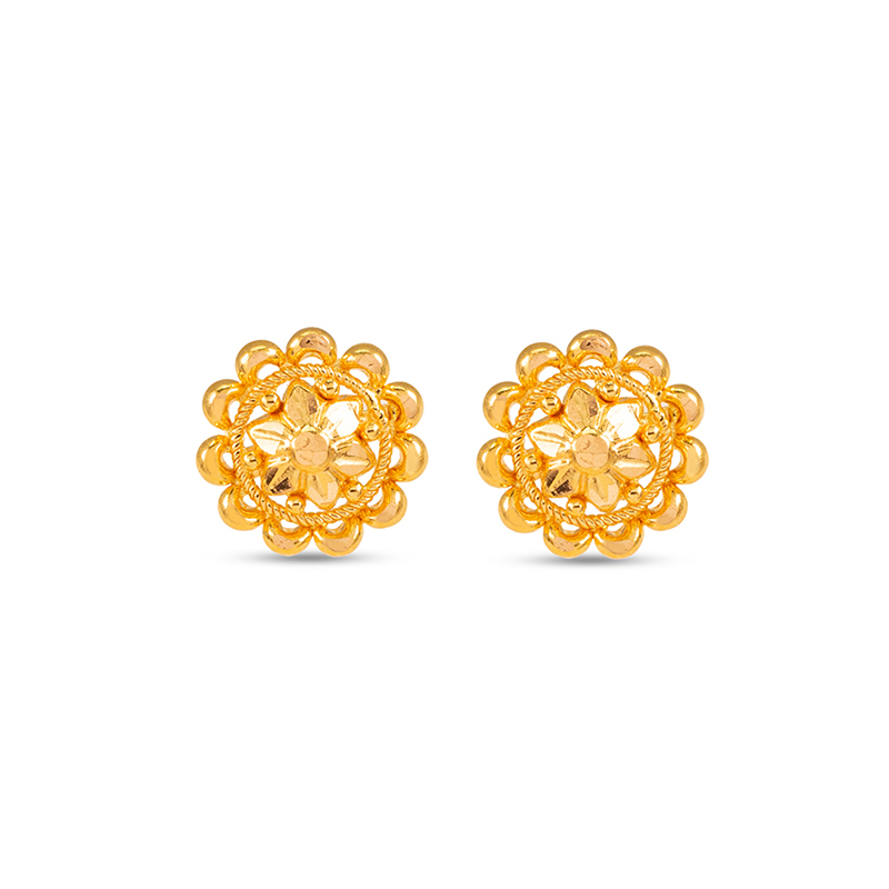 Classic Floral 22K Gold Stud Earrings - ER-246B