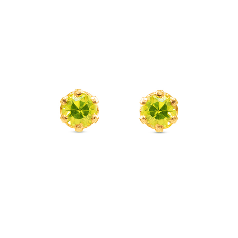 Round 22K Gold Stud Earrings in lemon green CZ