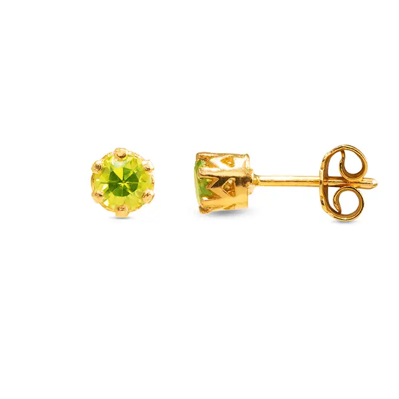 Round 22K Gold Stud Earrings in lemon green CZ