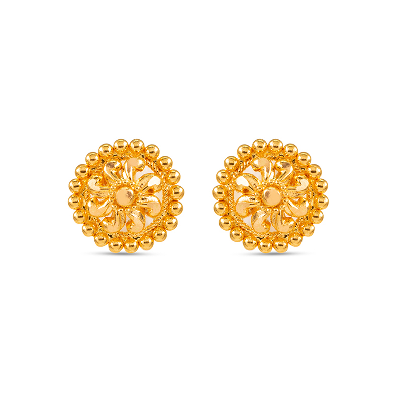 Classic Floral 22K Gold Stud Earrings