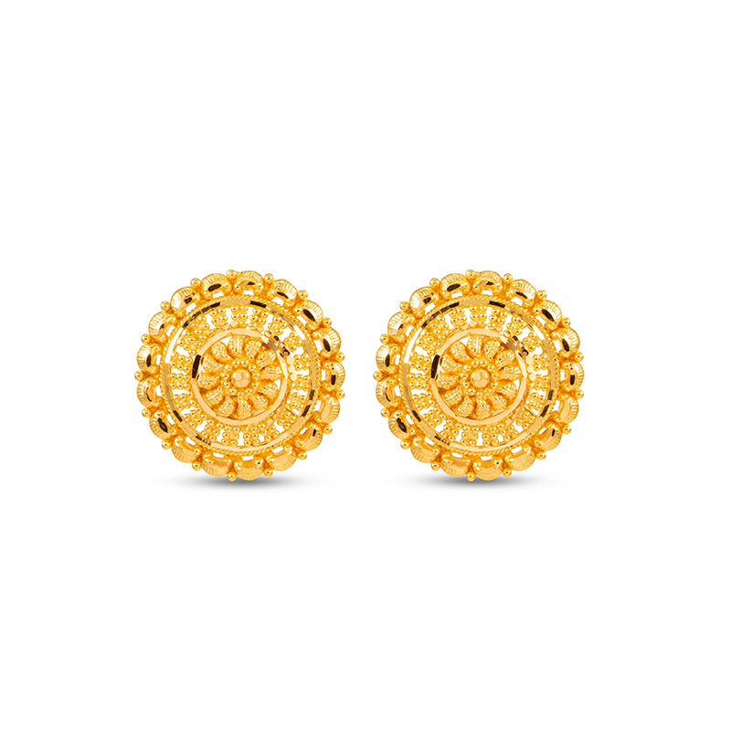 Floral Round 22K Gold Stud Earrings - ER-644