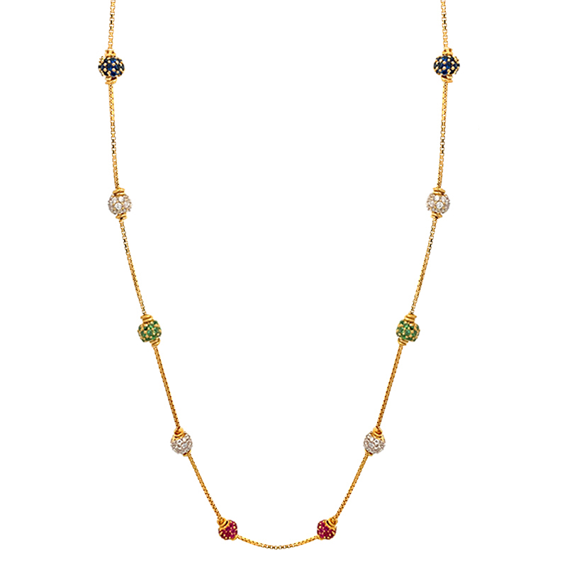 Gold Chain with Colored Beads - Length 17 inch