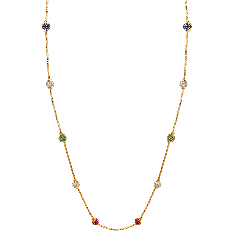 Fancy 22K Gold Chain with colored beads - Length 17 inch