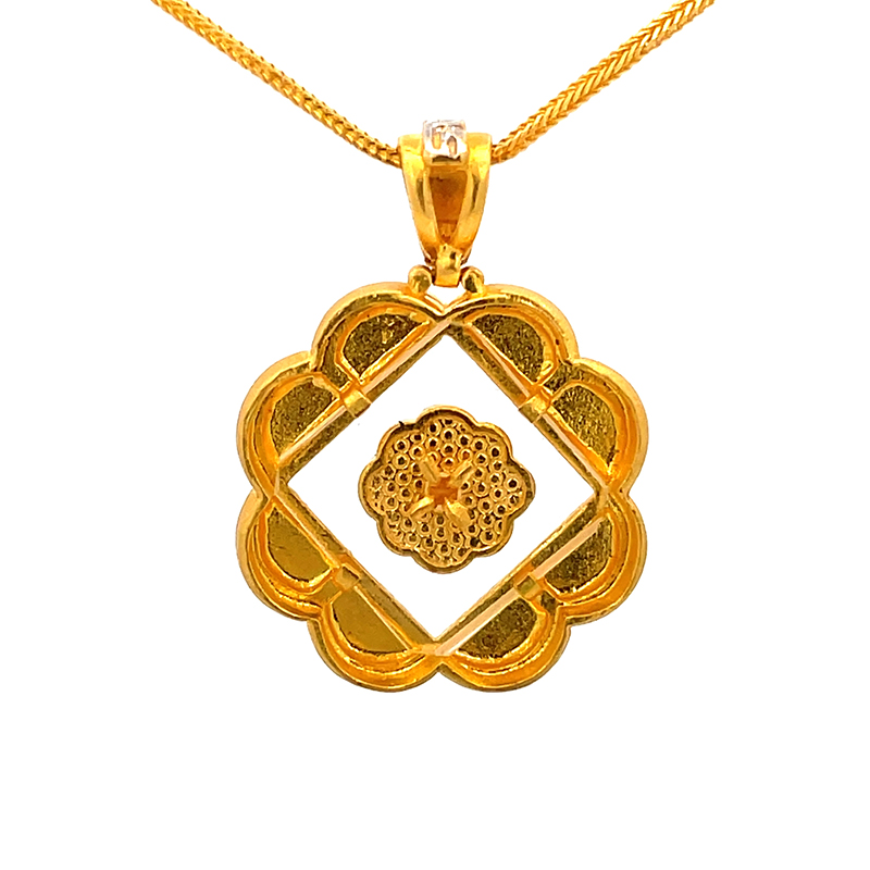 Om Pendant, Rectangle, in Two tone Gold