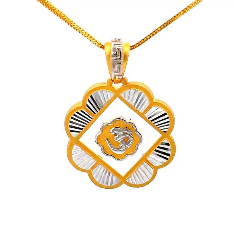 Om Pendant, Rectangle, in Two tone Gold