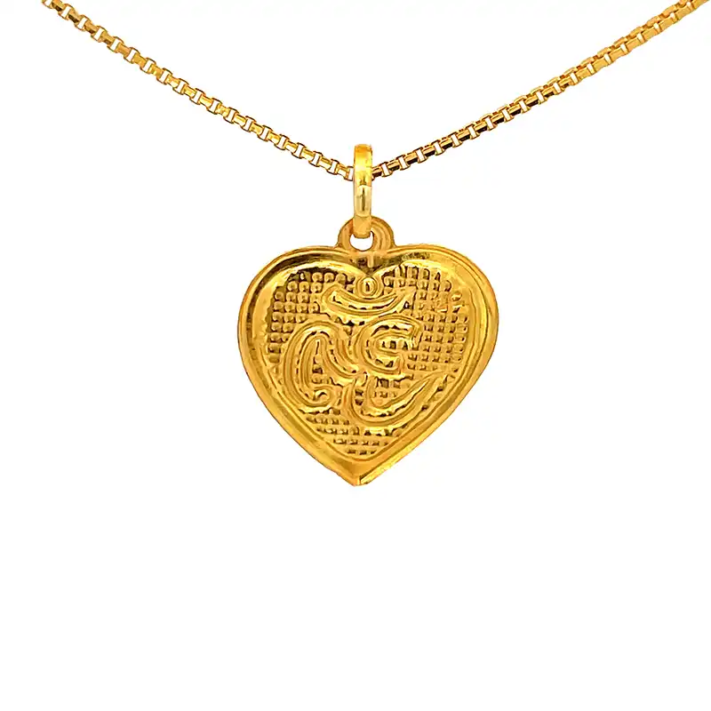 Om Pendant in 22K Gold, Heart shaped