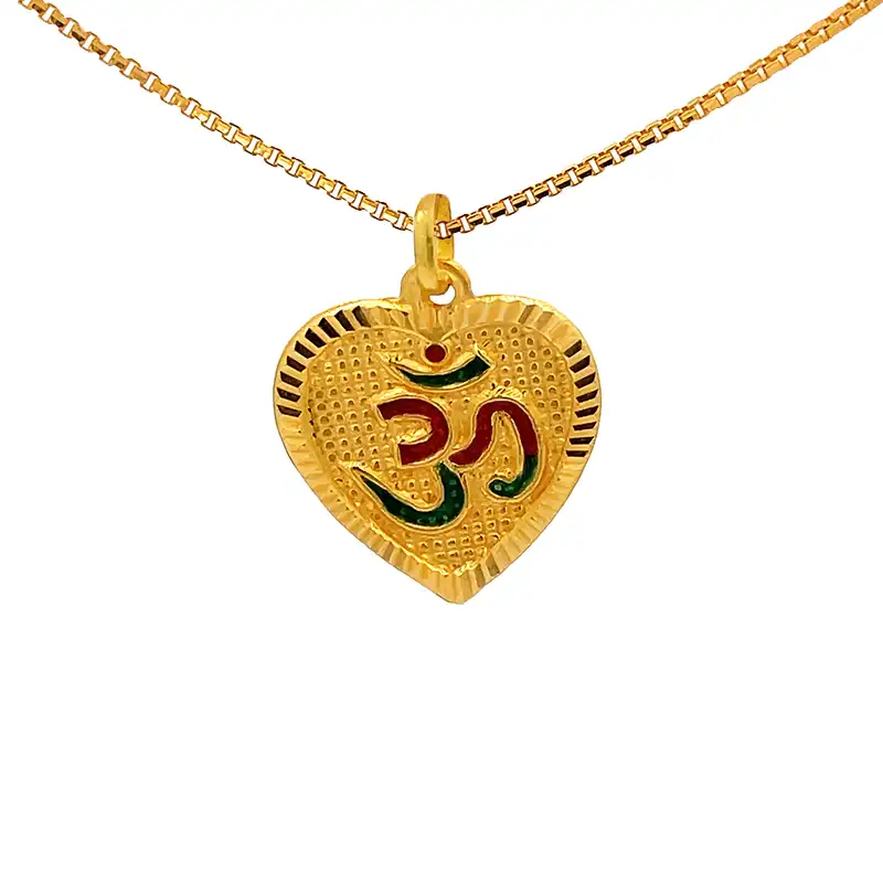 Om Pendant in 22K Gold, Heart shaped