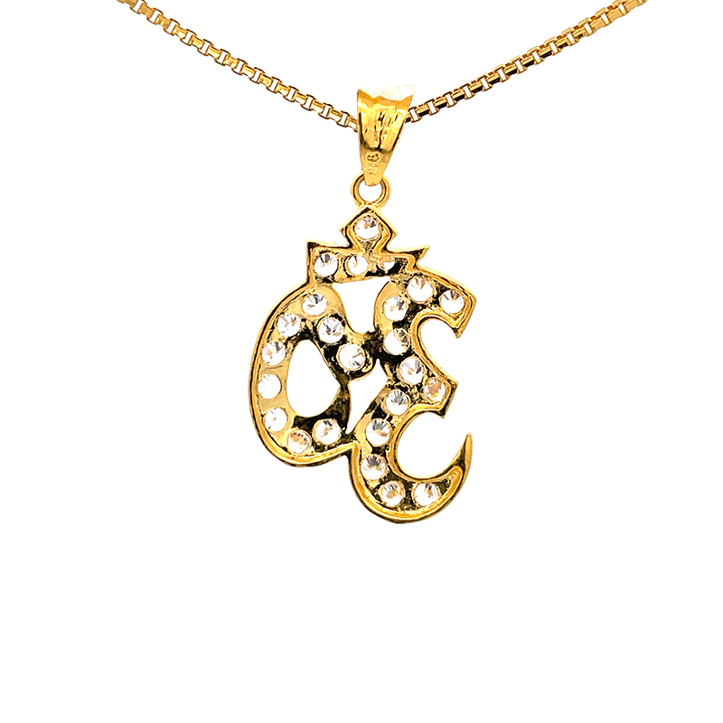 Om Pendant in 22K Gold with CZ