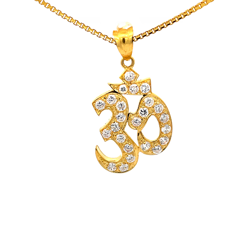Om Pendant in 22K Gold with CZ