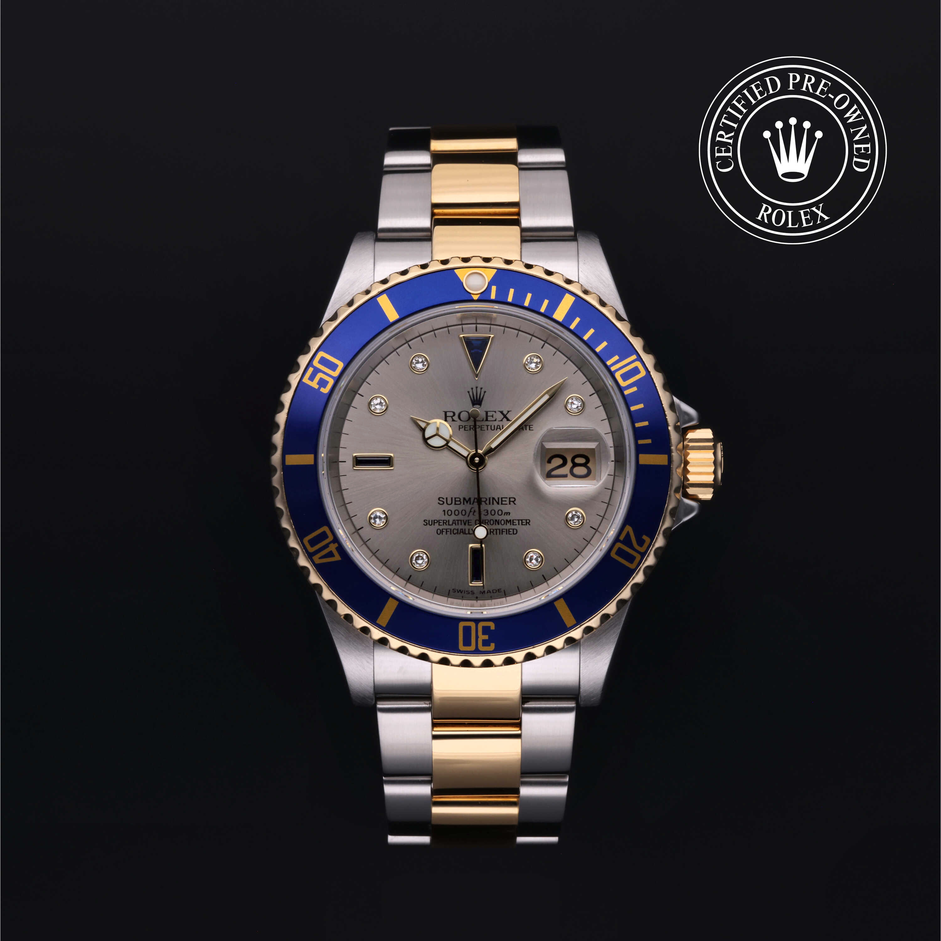 Rolex Certified Pre Owned Oyster Perpetual Submariner Date 40mm in Oystersteel and yellow gold M16613 0016 Bhindi Jewelers