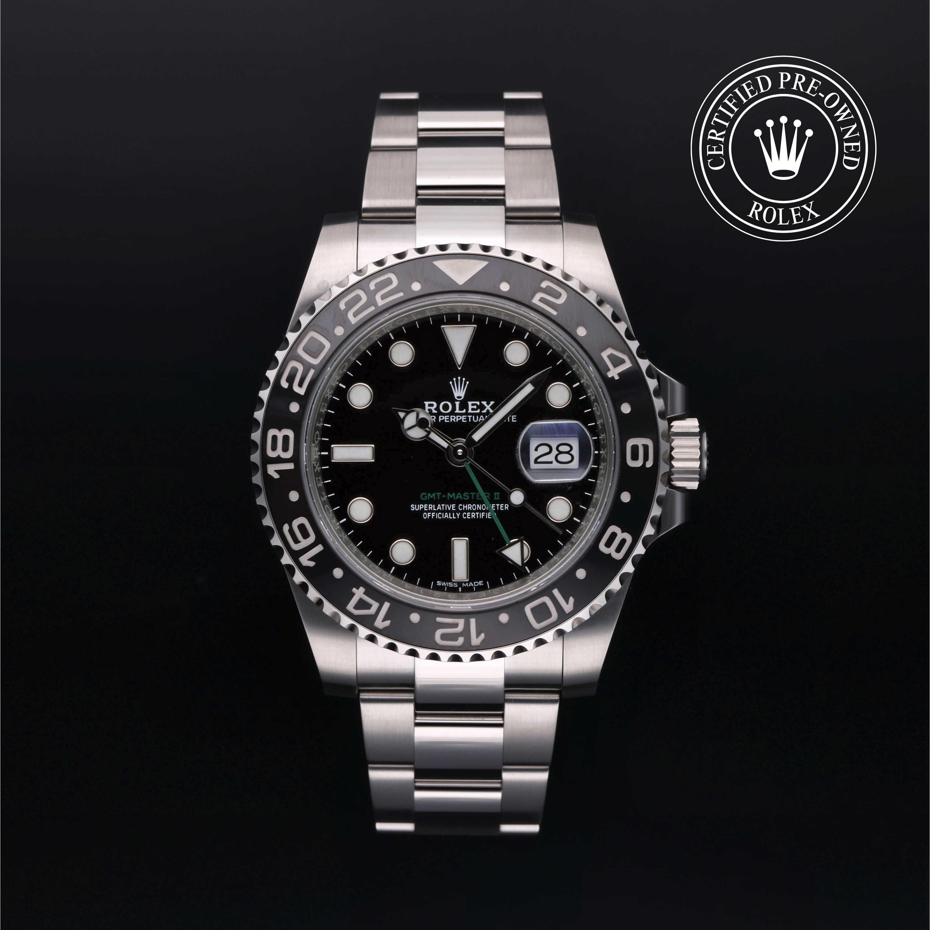 Rolex Certified Pre Owned Oyster Perpetual GMT Master II 40mm in Oystersteel M116710LN 0001 Bhindi Jewelers